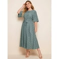thumbnail image 3 of JAEDEN Women's Plus Size Dress Round Neck Gold Print Maxi Dress Blue XL, 3 of 4