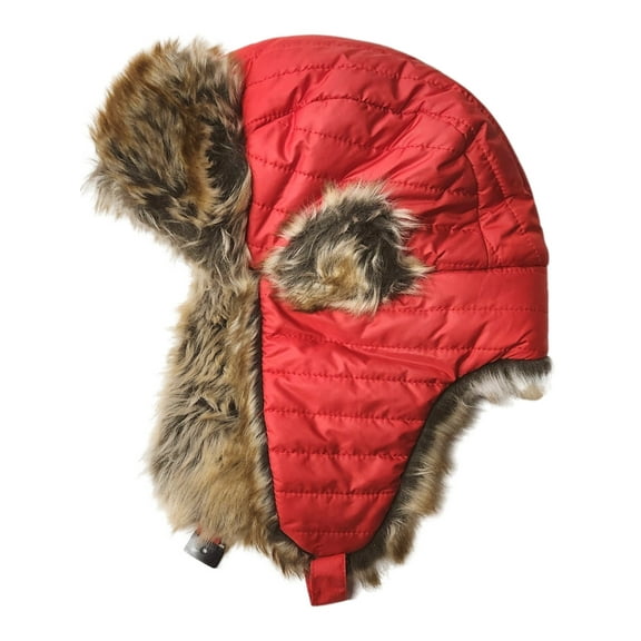Womens Plush Red & Brown Quilted Trapper Hat