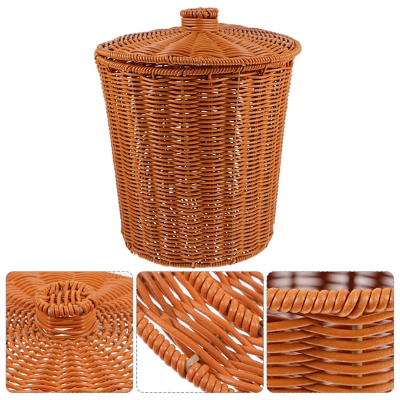 UKCOCO 1Pc Woven Storage Basket with Lid Brown Large Capacity for Laundry and Bathroom Use