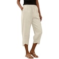 thumbnail image 6 of Women's Cropped Lounge Pants Lightweight Elastic Waist Pant with Pockets Summer Tulip Hem Trousers Beige M, 6 of 8