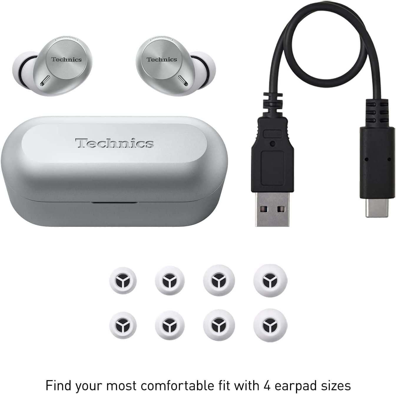 Technics EAHAZ40PK True Wireless Earbuds with 4 Silicone Earpiece Sizes, Black, Earpieces Set: XS, S, M, L