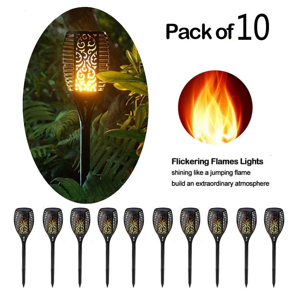10 Pack - Solar Lights Outdoor - Flickering Flames Torch Solar Path ...