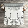 thumbnail image 2 of Ambesonne Deer Quilted Coverlet 3 Pcs, Skull with Antler Feather, King Size, Charcoal Grey White, 2 of 2