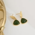 thumbnail image 6 of Gold Plated Natural Green Jade Earrings Elegant Triangle Birthstone Earrings with Gold Leaf Stud Earrings for Women Trendy Hypoallergenic Jade Jewelry for Gift, 6 of 6