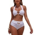 thumbnail image 4 of felwors Women High Waisted Bikini Sets Bathing Suit Tummy Control Swimsuits Two Piece Swimsuit Tie Back Summer Swimsuit(White, L), 4 of 9