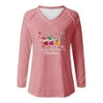 thumbnail image 5 of EchfiProm Womens Long Sleeve Tops Pink Pullover Santa Print Xmas Christmas T Shirts for Women Funny, 5 of 6