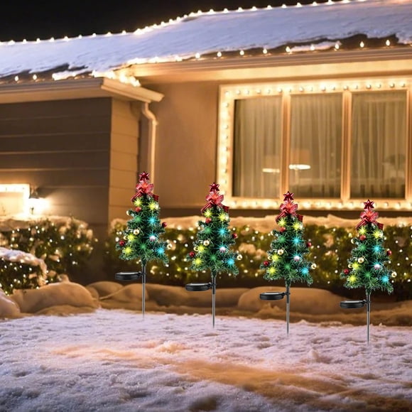 Árbol de Navidad Led Solar para Suelo | Decoración Exterior para Patios, Jardines y Césped | Cuatro Colores | Energía Solar | 83 Cm de Altura | Verde | 260 G