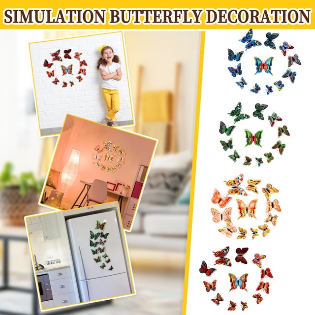 Fiudx Pegatinas de Pared de Mariposas Coloridas, Diseño de Pvc de Doble Capa, Fáciles de Aplicar con Imán y Pegamento, Decoración Multisuperficie, Hogar, Oficina, Coche, Tv, Juego de 12 Piezas, Tamañ