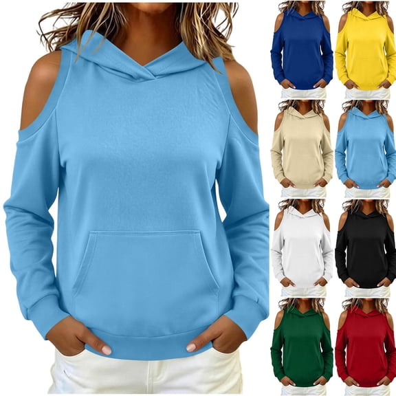 Lcziwo Y2K Hoodies for Women Cutout Cold Shoulder Long Sleeve Pullover Tops Oversized Casual Trendy Fall Fashion Sweatshirts with Pockets Green,S