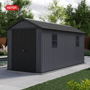 Keter Newton Plus 7.5x15 ft. Durable Resin Outdoor Storage Shed With Heavy Duty Floor and Locking Door, Grey