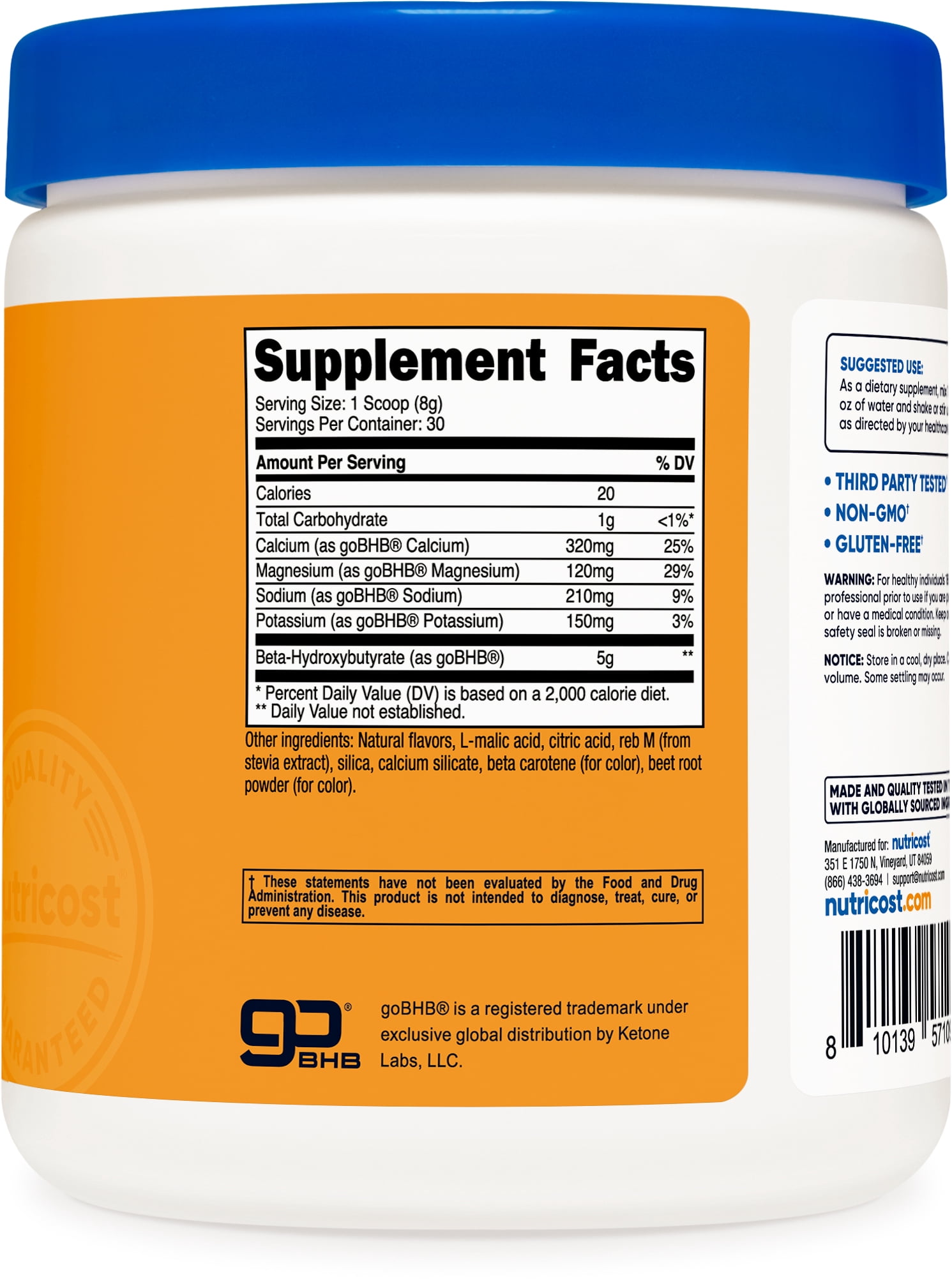 Nutricost BHB Salts Drink Mix (30 Servings, Peach Mango Flavored) (5G BHB Per Serving) - 0G Total Sugars, Vegetarian Product