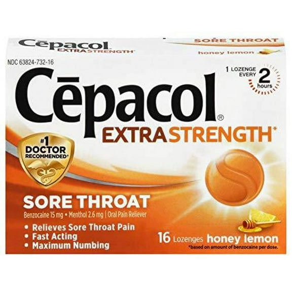 Cepacol Maximum Strength Throat Drop Lozenges, Honey Lemon, 16 ct (Pack of 5)