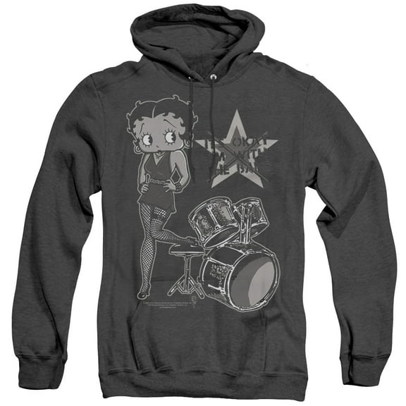Betty Boop With The Band Adult Heather Hoodie Sweatshirt Black