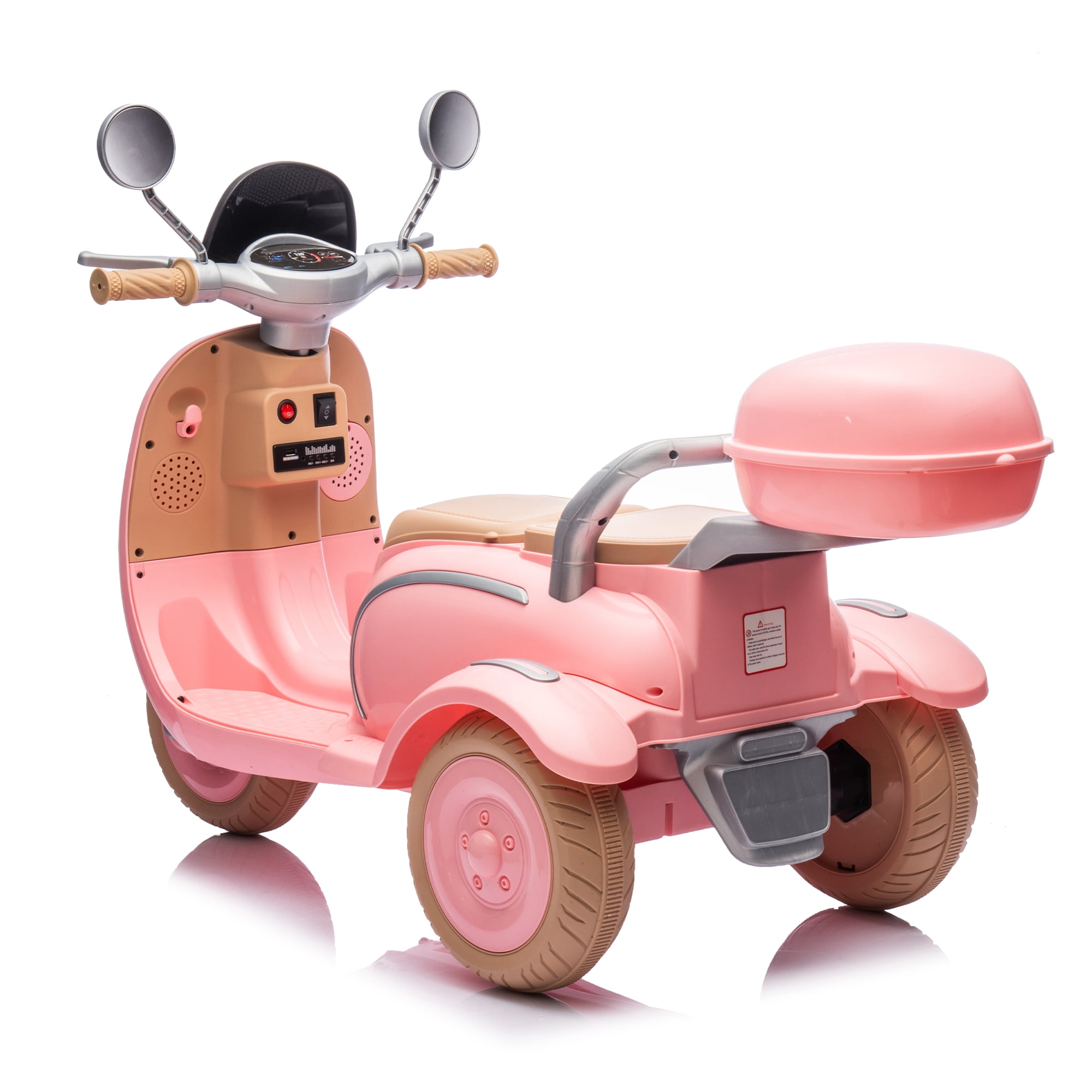 Urday 12V Kids Electric Motorcycle with Parent Seat, Dual 25W Motors 3-Wheeled Ride On Toy, Bluetooth Music, USB, High Weight Capacity 132 lbs, Beige