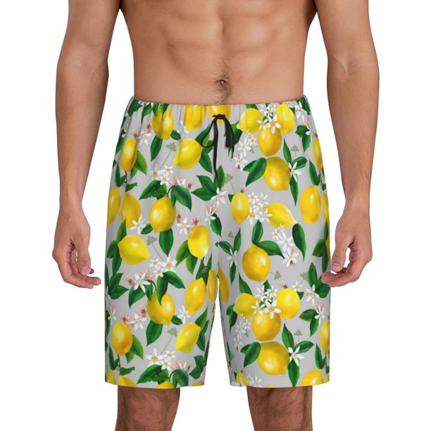 Balery Lemon1 Pantalones cortos de pijama de punto de algodón para hombre con cinturilla y bolsillos-4X-Large