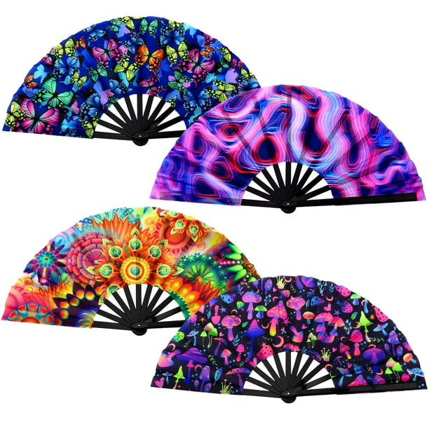 Ventilador BBTO Clap para baile en línea, plegable, con brillo UV, 4 unidades