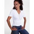 thumbnail image 5 of Scenario Women's V-Neck Henley Top with Short Puff Sleeves, Sizes XS-XXXL, 5 of 6