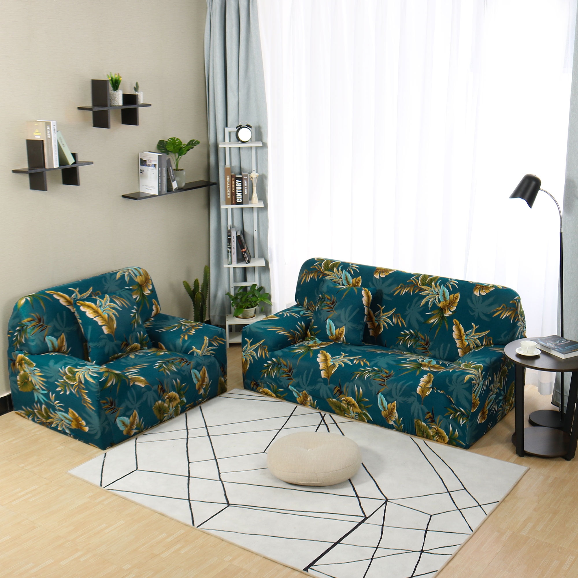 PiccoCasa 3 Seater Sofa Slipcover Floral Stretch Couch Cover, 69"-86", Dark Green
