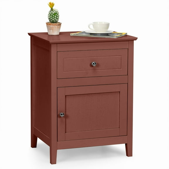 GETHFS Cherry Nightstand with Drawer and Cabinet, Traditional Accent Side End Table with Sliding Drawer & Storage, Compact Bedside Table for Living Room, Bedroom