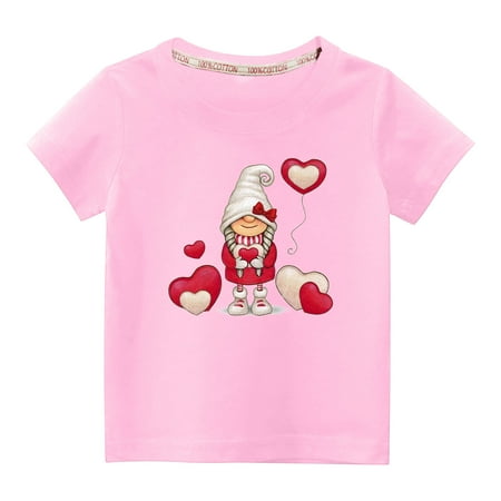 

Penkiiy Toddler Kids Boys Girls Fashion Cute Round Neck Print Short Sleeve Top 5-6 Years Pink