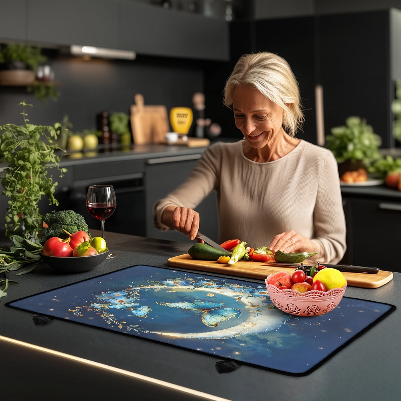SEANATIVE Glass Top Stove Cover Electric Stove Mat Electric Ceramic Stovetop Cover Oil-proof Washer Dryer Top Protector Scratch Resistant Cooktop Protector, Blue Butterfly Flower Moon