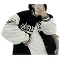 thumbnail image 4 of MesaSe Women Oversized Baseball Jackets Classic Letter Embroidery Long Sleeve Bomber Jackets Coats White S, 4 of 9