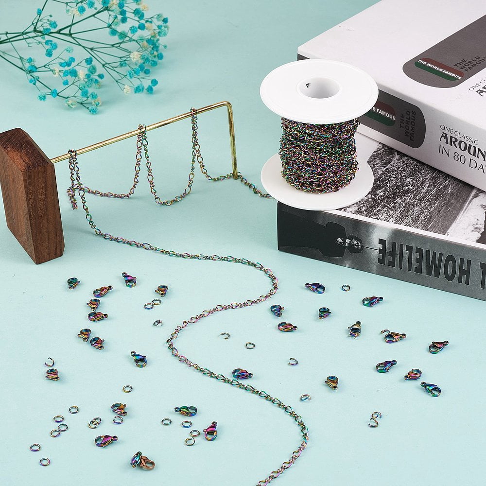 5M Stainless Steel Figaro Chains Multi-Color Unwelded Chain DIY Chain Jewelry Set Making Kit for Jewelry Necklace Bracelet Earring Making