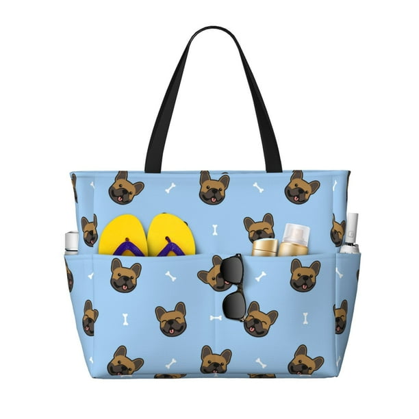 Easygdp french Bulldog Face Bolsa de Viaje de Playa de Gran Capacidad, Bolsa Tote Perfecta para la Playa, Escapadas de Fin de Semana y Viajes