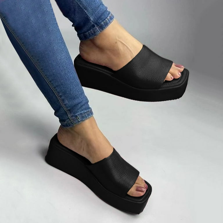 Fuzzy Slippers Women Size 13 Women Slippers Fashion New Pattern Candy Color Summer Thick Bottom Flat Comfortable Large Casual Sandals