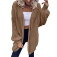 thumbnail image 1 of Long Cable Knitted Sweater Autumn Women Coat Open Front Warm Pullover Pockets Round Neck Outwear Solid Color Cardigan Fashion Loose Knitwear, 1 of 6