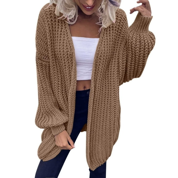 Solid Color Cardigan Fashion Loose Knitwear Autumn Women Coat Pockets Round Neck Outwear Open Front Warm Pullover Long Cable Knitted Sweater