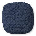 thumbnail image 3 of Casafield Square Pouf Ottoman, Navy Blue - 18.5" W x 18.5" D x 14.5" H Cotton Knit Foot Stool - Boho Floor Pouffe for Living Room, 3 of 7