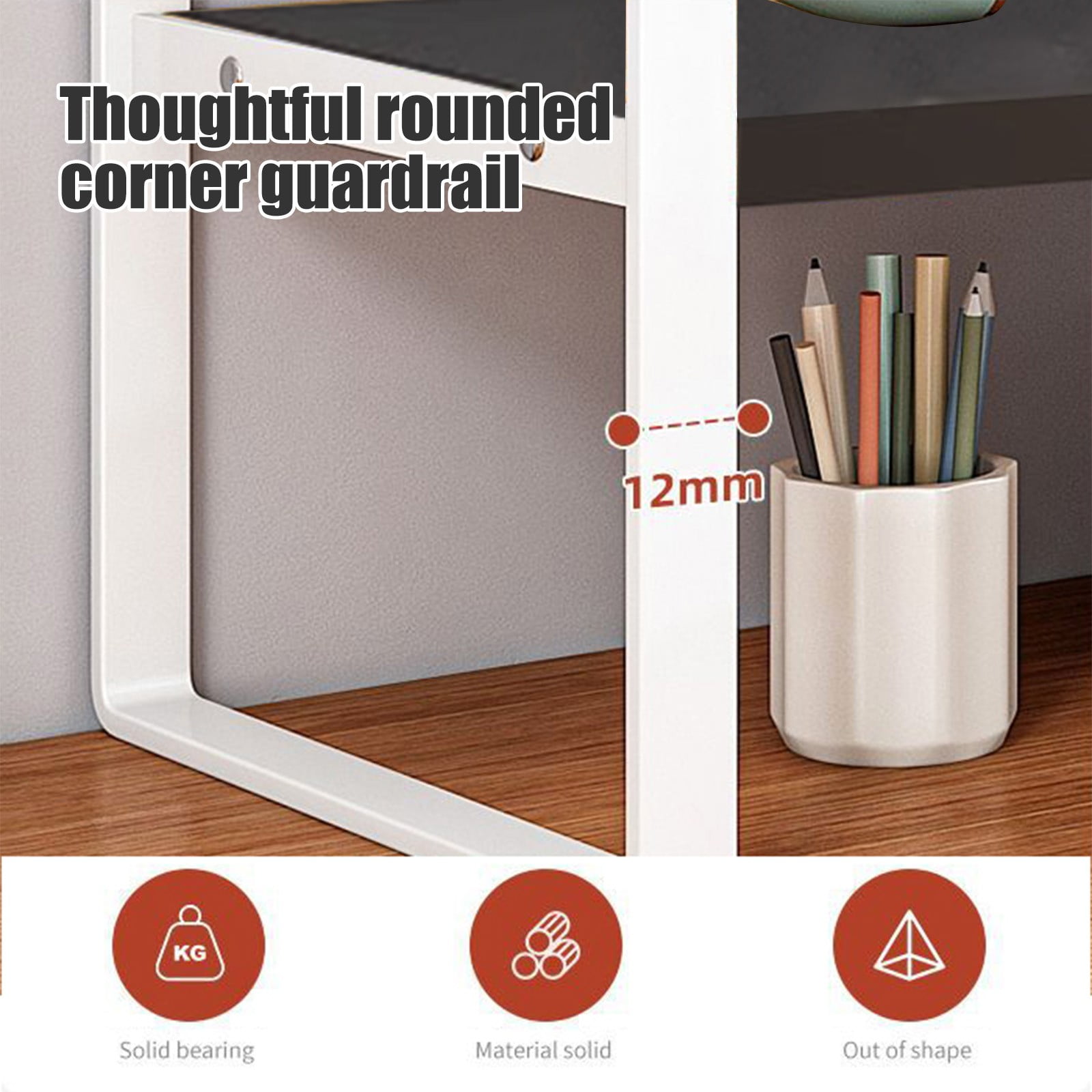 Merryso 2-Tier Desktop Organizer, Metal Frame Wooden Desk Shelf - Small Bookshelf for Student Office, Space Saving Tabletop Storage, White Compact Desk Organizer