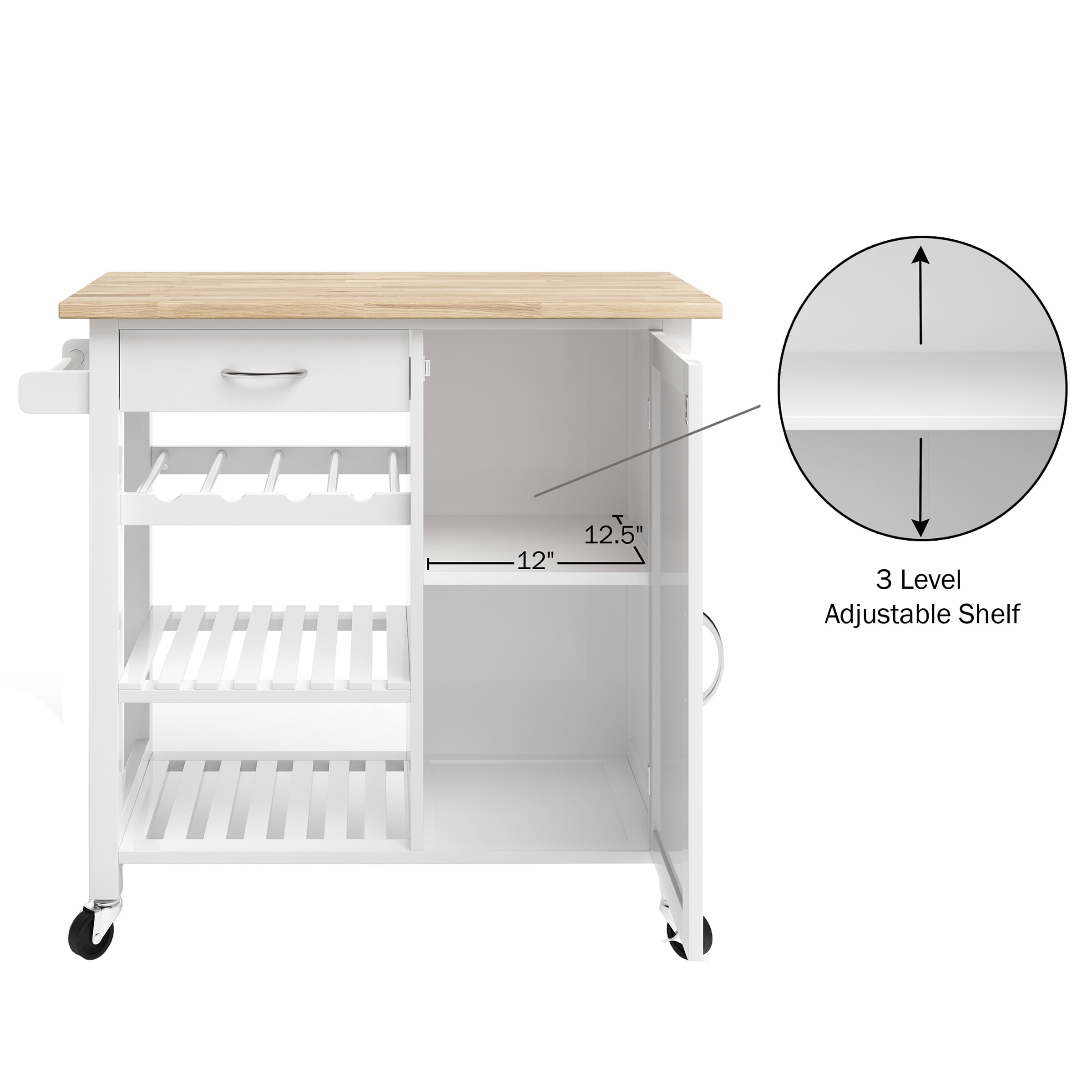 Lavish Home Kitchen Island with Towel Rack and Shelves