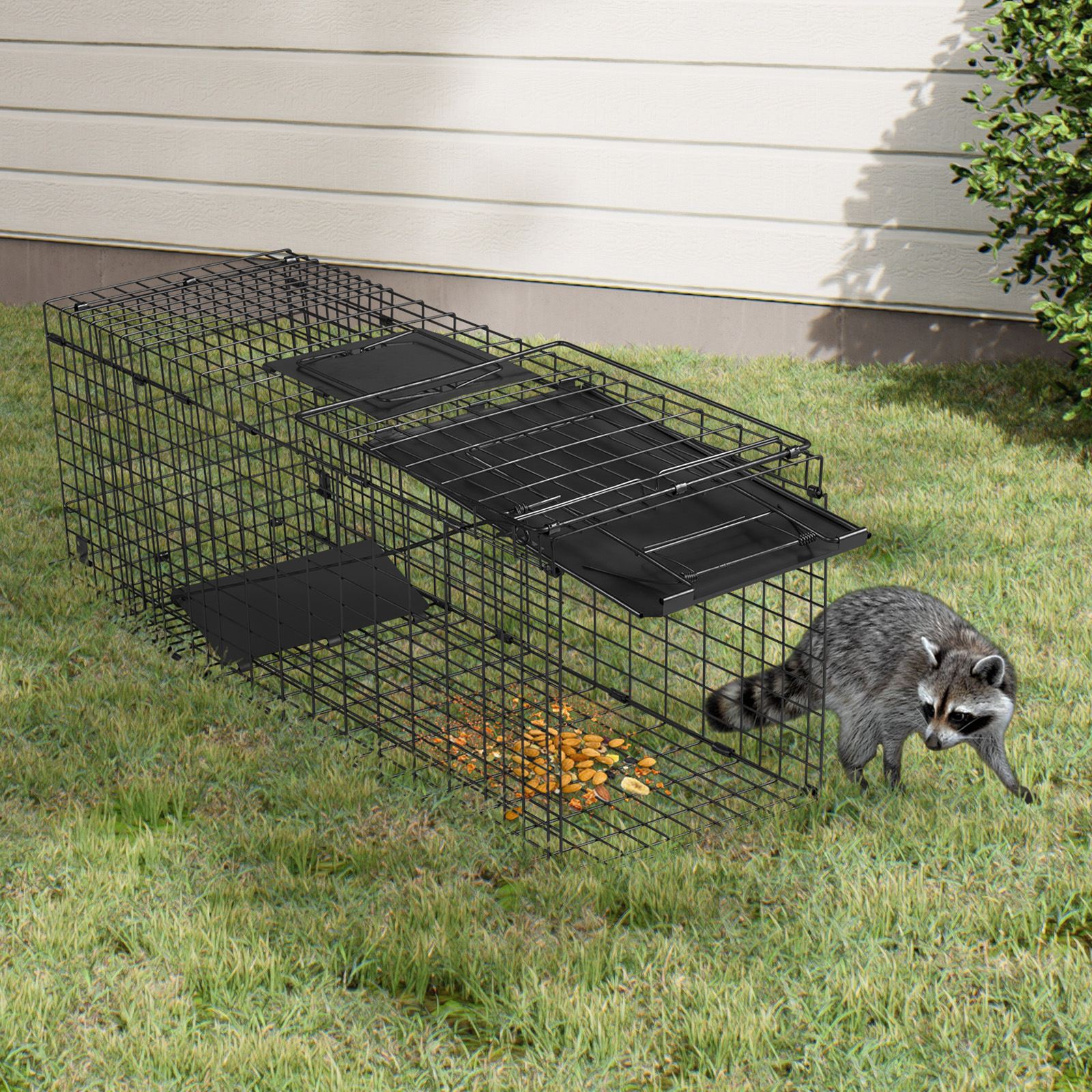 ZephyPaws 32" Live Animal Cage Trap,Heavy Duty Folding Raccoon Traps, Humane Cat Trap for Stray Cats,Raccoons,Squirrel,Skunk,Mole,Groundhog,Armadillo,Rabbit,Catch and Release,Black