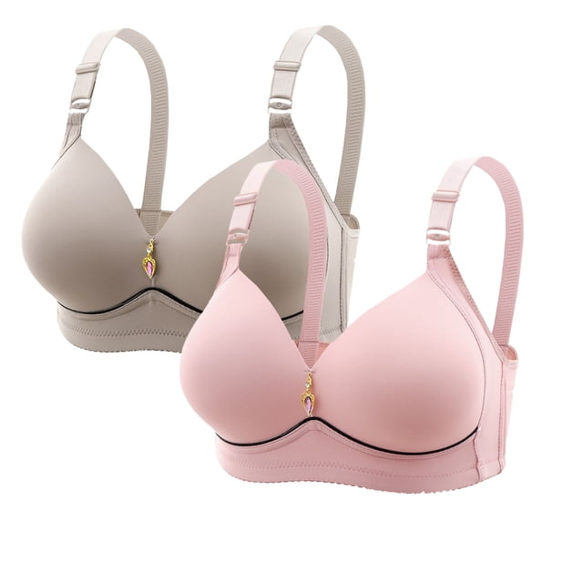 Sujetador de nailon para mujer, 2 piezas, color liso, sin costuras, con realce, suave y soporte, para uso diario.