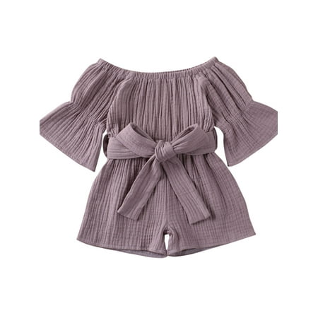 

Xingqing Baby Girl stylish Solid Color Off-shoulder Jumpsui