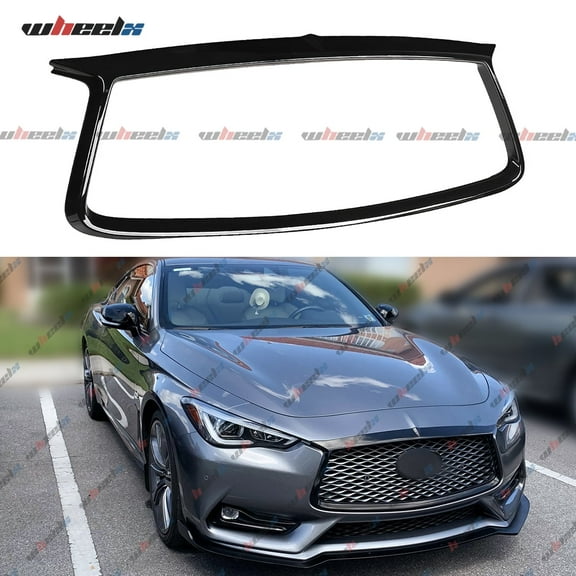 Front Bumper Grille Grill Outline Trim Cover Compatible with Infiniti Q60 2017-2022 Coupe (Glossy Black)
