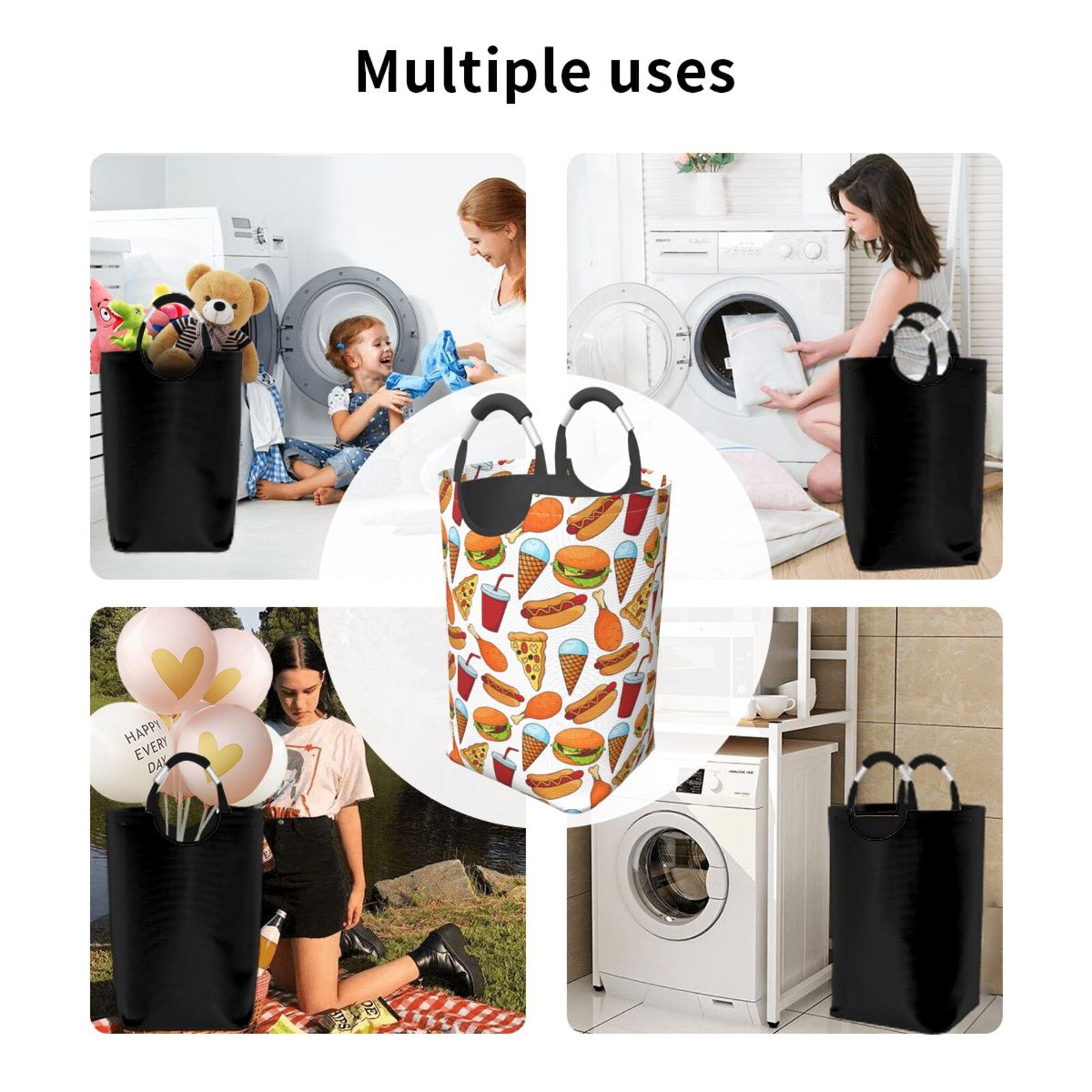 Picia Hot Dog Burger Laundry Basket With Handles Laundry Hamper Toys Storage Organizer Foldable Bucket Washing Bin Dirty Clothes Bag For Home Bathroom Bedroom Dorm