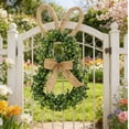 thumbnail image 4 of 20" Spring Easter Bunny Wreath - Artificial Green Boxwood Wreath with Burlap Bow for Front Door Summer Farmhouse Holiday Wall Home Window Decor, 4 of 6