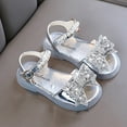 thumbnail image 2 of NOKIO Girls' Sparkly Princess Sandals Kids Princess Dressy Sandals Girls' Strappy Wedge Sandals Popular Summer Comfortable Shiny Soft Bottom Bow Princess Children Sandals, 2 of 4