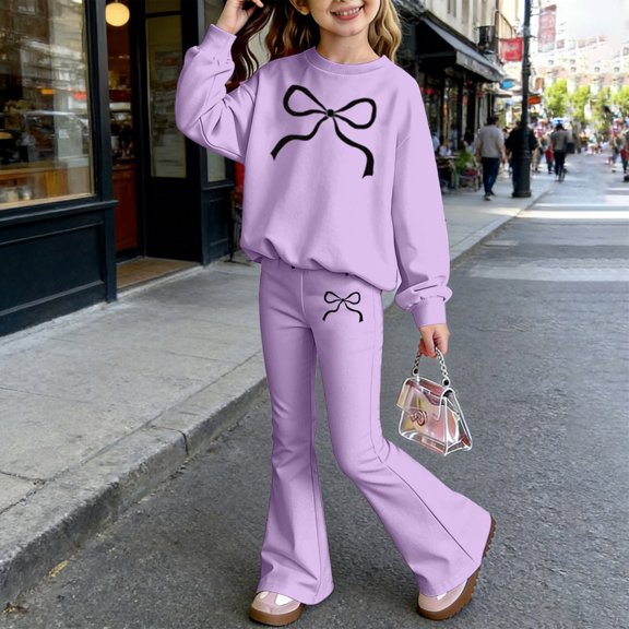 Girls 2 Piece Formal Outfits Peplum Vest & Elastic Waist Pleated Wide Leg Pants Elegant Kids Clothes Light Purple Size 8-9 Years