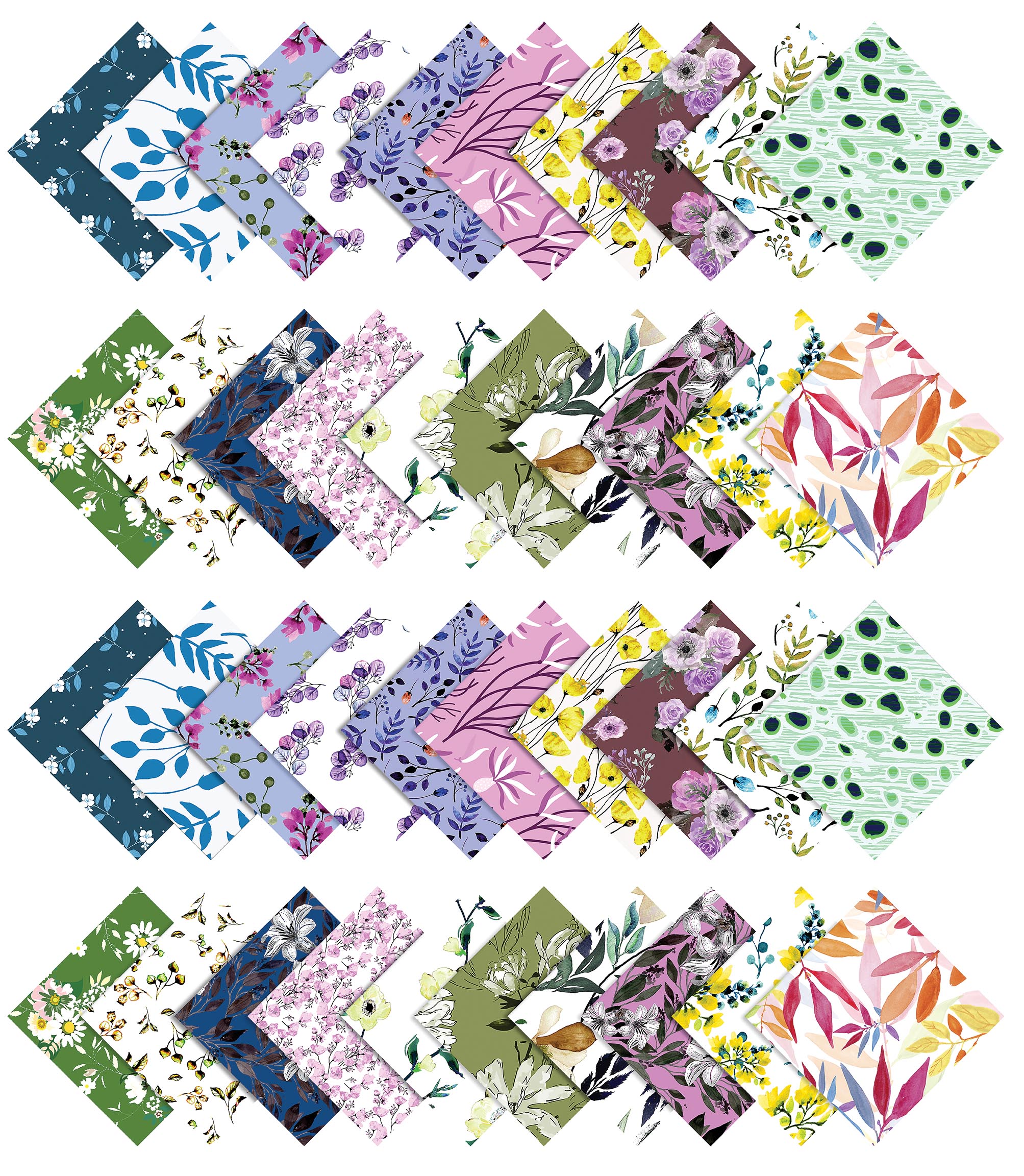 Soimoi 40Pcs Florals Print Precut Fabrics Strips Roll Up 1.5 inches Cotton Jelly Rolls For Quilting - Pastel Mint