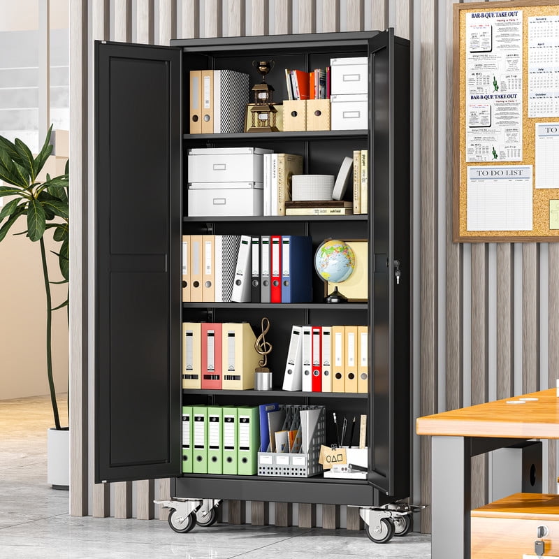Erosoei 71"H Metal Garage Storage Cabinet with Wheels, Tool Storage Cabinet with 4 Adjustable Shelves