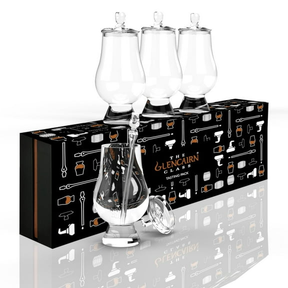 Glencairn Whisky Glass Set - 9pc Tasting Pack Includes Whiskey Glasses Set of 4 and Tasting Caps Pipette in Gift Set for Scotch Whiskey and Bourbon Enthusiasts