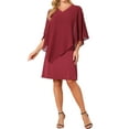 thumbnail image 4 of INSPIRE CHIC Women's Fall Dresses 3/4 Sleeve V Neck Chiffon Cape Overlay Knee Length Pencil Dress L Wine Red, 4 of 6