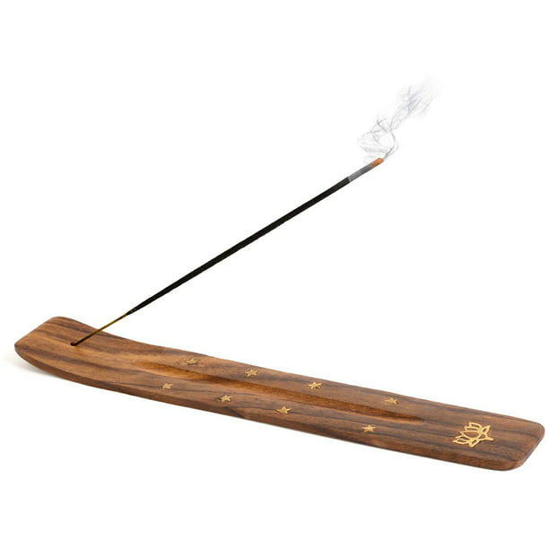 Incense Holders Wooden Incense Holder for Sticks with Inlays of Brass Lotus Flower 10  inches Long - Walmart.com