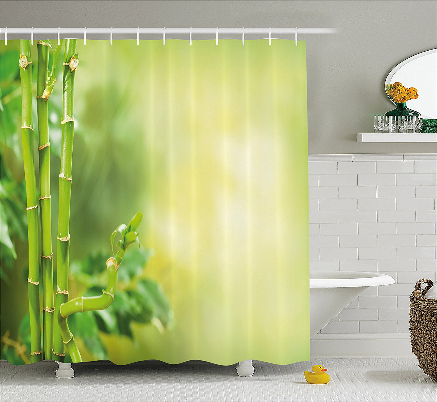 Asian Shower Curtain Spa Spring Water Health Print for Bathroom 70 Inches Long 