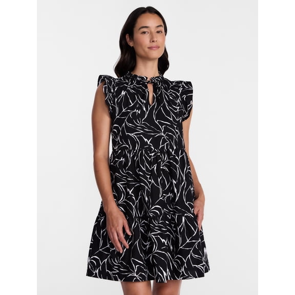 Time and Tru Women's and Women's Plus Cotton Mini Dress with Flutter Sleeves, Sizes XS-4X