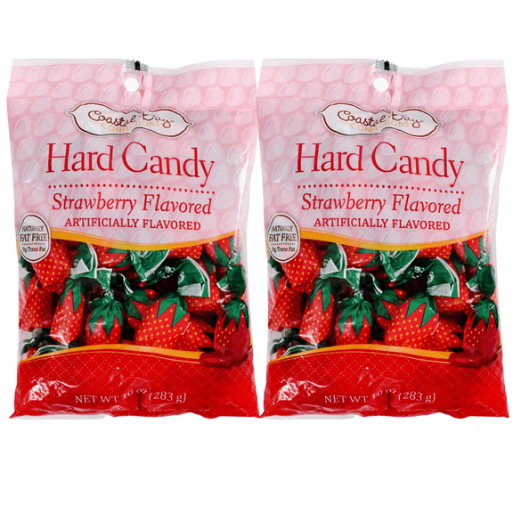 Coastal Bay Confections Strawberry Bon-Bons Flavored Hard Candy Party Favors Treats Stocking Stuffer Gifts on Birthdays Halloween Thanksgiving Holidays Christmas, 10oz - Pack of 2